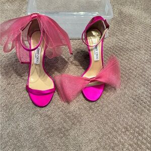 Jimmy Choo Aveline Fuchsia Heels with Tulle Bow